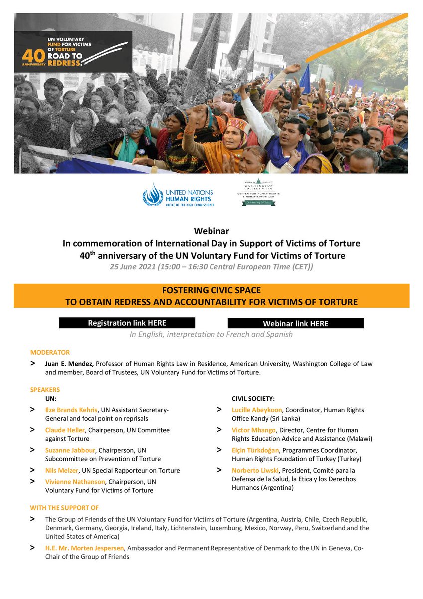 wcl_ilsa's tweet photo. Join WCL’s Center for Human Rights and Humanitarian Law on June 25, 2021, between 9:00-10:30 AM EST to commemorate the International Day in Support of Victims of Torture and the 40th Anniversary of the UN Voluntary Fund for Victims of Torture https://t.co/hw6m6eB1zR