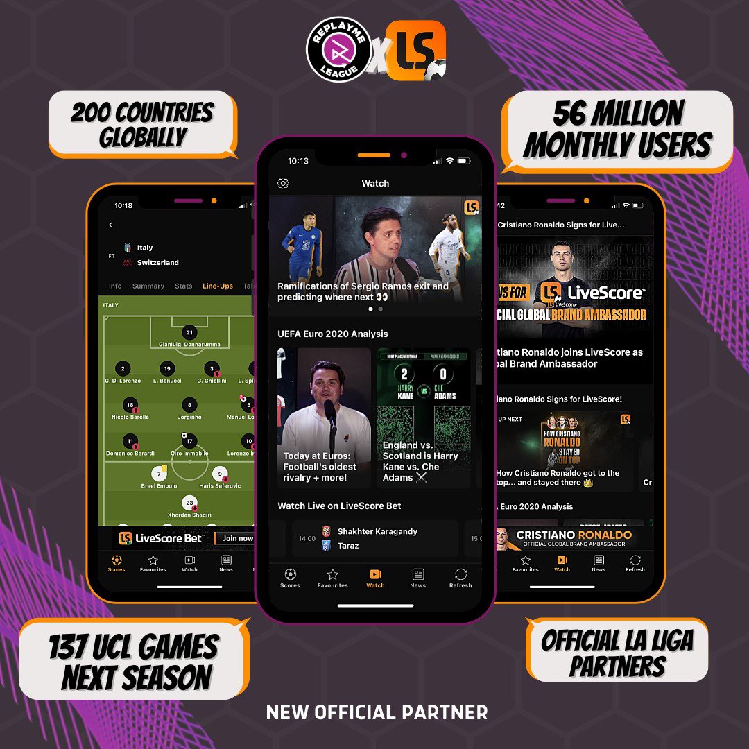 🟠About our NEW Official Partners <a href="/livescore/">LiveScore</a> ⚫️ 

📱 56 Millions Monthly Users 
🌎 Across 200 Countries Globally
🇵🇹 Cristiano Ronaldo, Global Ambassador
🏆 137 Live UCL Games Next Season
🇪🇸 Official La Liga Global Partners 

It doesn’t get bigger than this⚽️🔥
