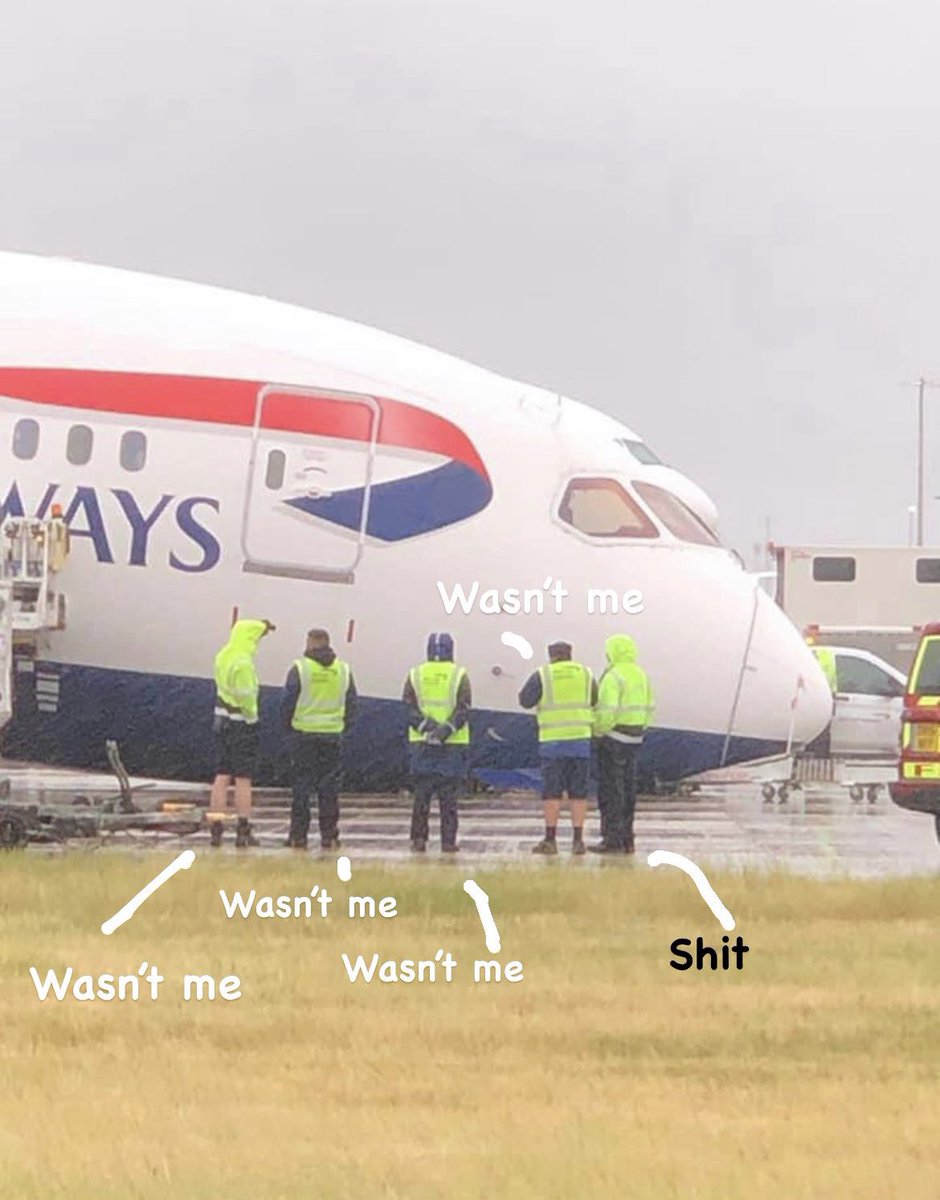 Dansf1ying's tweet photo. How to get out of trouble #BritishAirways #boeing #Boeing787 #Dreamliner #heathrow #aircraft #accident #oops #AvGeek https://t.co/SNOFp39d1j