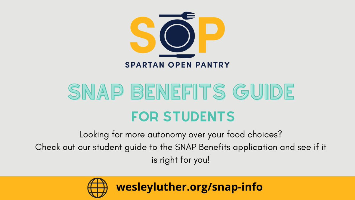 Overwhelmed by the SNAP Benefits application? No worries, Spartan Open Pantry has your back! Check out our student guide to the SNAP Benefit application for information curated just for you! wesleyluther.org/snap-info