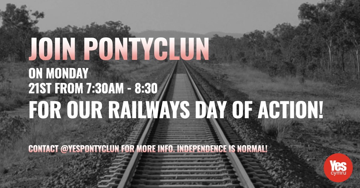 Join YesCymru groups across Wales on Monday for our Railways Day of Action! We will be catching people on their way to work to share promotional material, and get them thinking about the future of Welsh railways! Around Pontyclun? Want to get involved? Contact @YesPontyclun