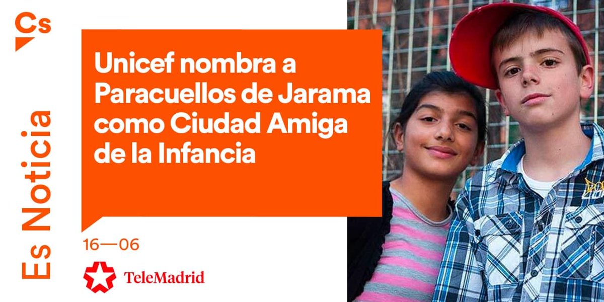 CS_Madrid's tweet photo. 👏🍊 ¡Enhorabuena alcalde @Jorge_A_Campos!

🏅 Unicef nombra a Paracuellos de Jarama ‘Ciudad Amiga de la Infancia‘ por su compromiso con los derechos de los más pequeños.

👦 Desde el Ayuntamiento apostamos por el pleno desarrollo de niños y adolescentes.
https://t.co/Sw65TEQwyT https://t.co/02T2kYdDYB