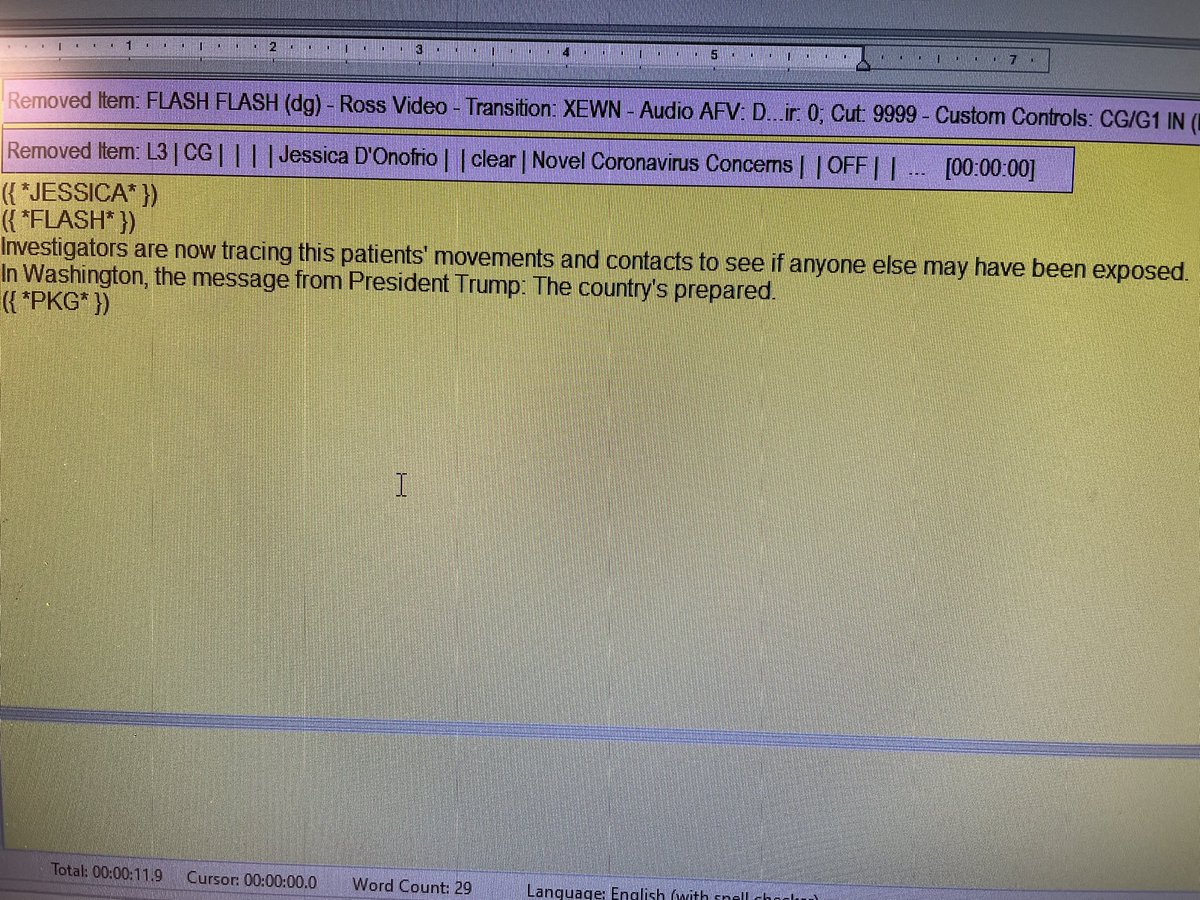 The last time I logged on to my work computer in my office was 2/27/20.  I haven’t been back until now! Check out the scripts we were working on for that newscast! My computer still had that day’s rundown up.