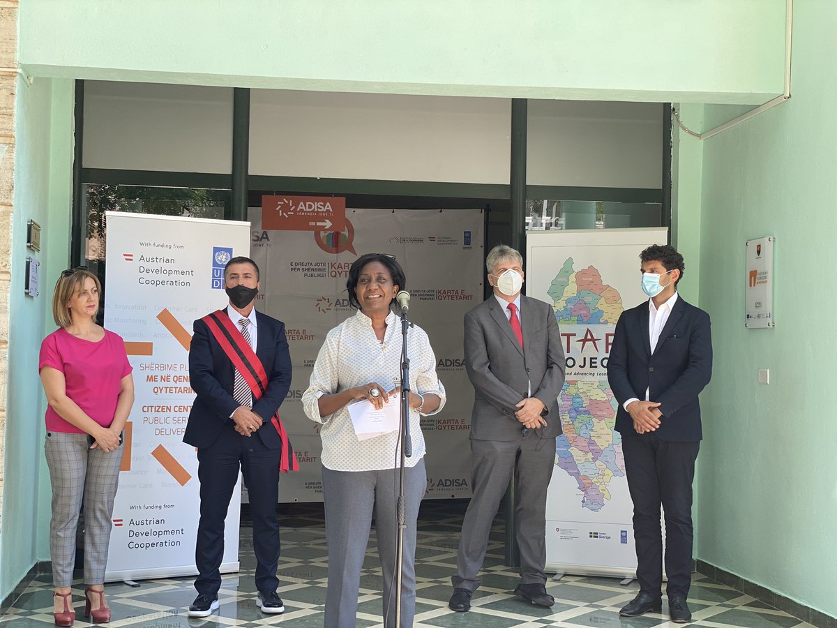 UNDPAlbania's tweet photo. In #Tepelena:With Mayor of #Tepelena, Ambassador of #Austria @steinertirana, @lorin_ymeri, local&amp;central gov officials 2 inaugurate the joint center of @ADISA_Al -Tepelena Municipality established thru @ADCinAlbania- #UNDP partnership to boost citizens’ access to public services https://t.co/yRwkrbtHju