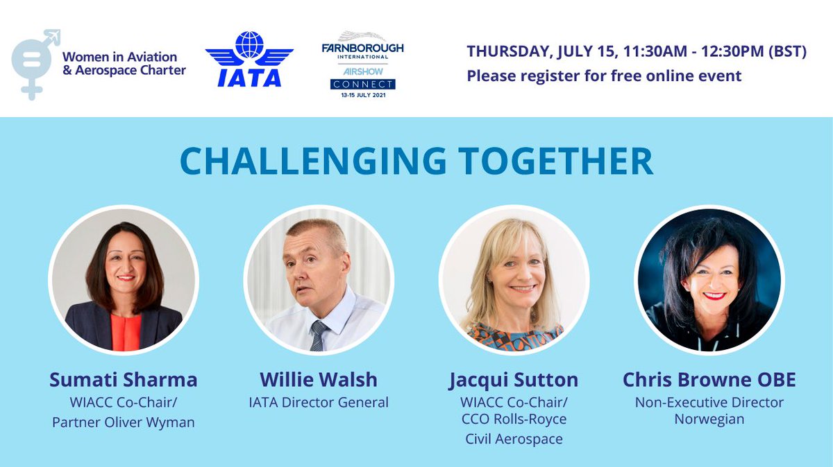 CHALLENGING TOGETHER - Announcing our panel as part of this year's FIA Connect  

📆 15th July 2021.
⏰ 11:30-12:30 BST. 

See more below and to register, click here➡️bit.ly/3q2zUOD 

#womeninaerospace #womeninaviation
