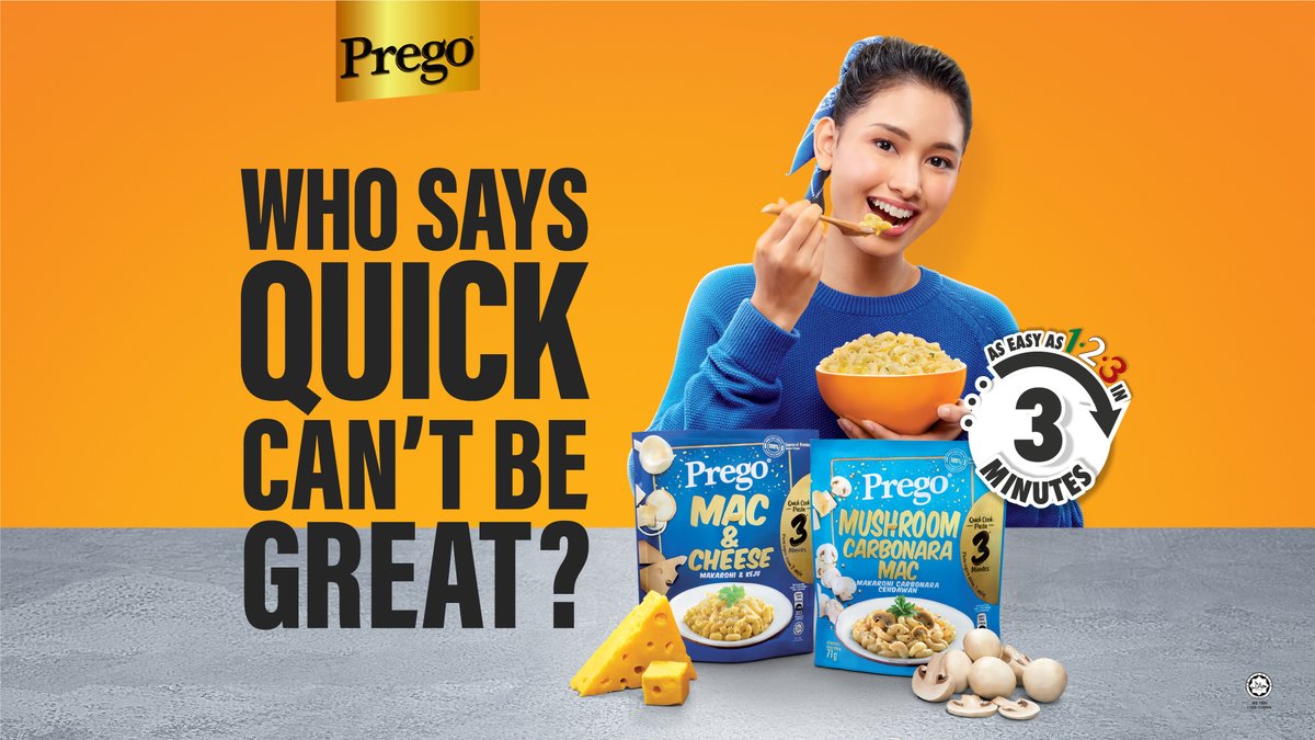 my_prego's tweet photo. Thanks to Prego, quick is great! With Prego Mac &amp; Cheese or Mushroom Carbonara Mac, you can simmer, stir and serve yourself a warm, nourishing meal in just 3 minutes. Be quick and try it today!
#PregoQuickCookPasta #PregoMalaysia #MakeQuickMealsSpecial https://t.co/WFzEfBOUf7