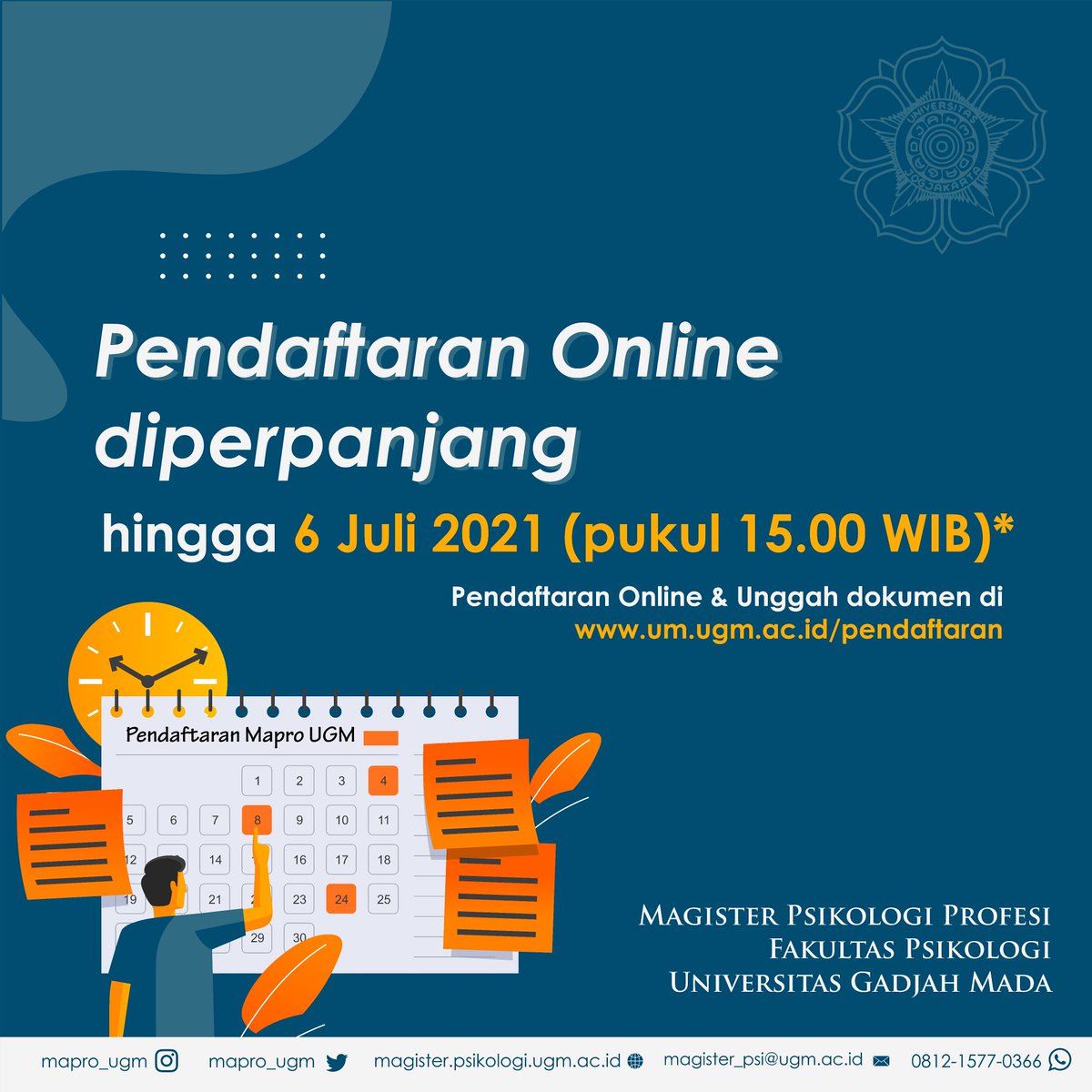 mapro_ugm's tweet image. Pendaftaran Mahasiswa Baru Magister Psikologi Profesi UGM diperpanjang hingga 6 Juli 2021, netprooo!!! ✨😊