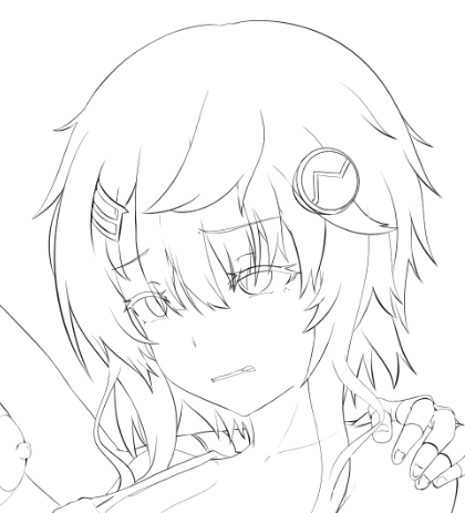 現在進行中の依頼の線画の一部公開 
依頼する人の中には、進行中みたい!って人とか
納品してからのお楽しみにしたい!って人がいるだろうし、今回はフィーちゃんの顔を公開しとこう 線画終わりました。 