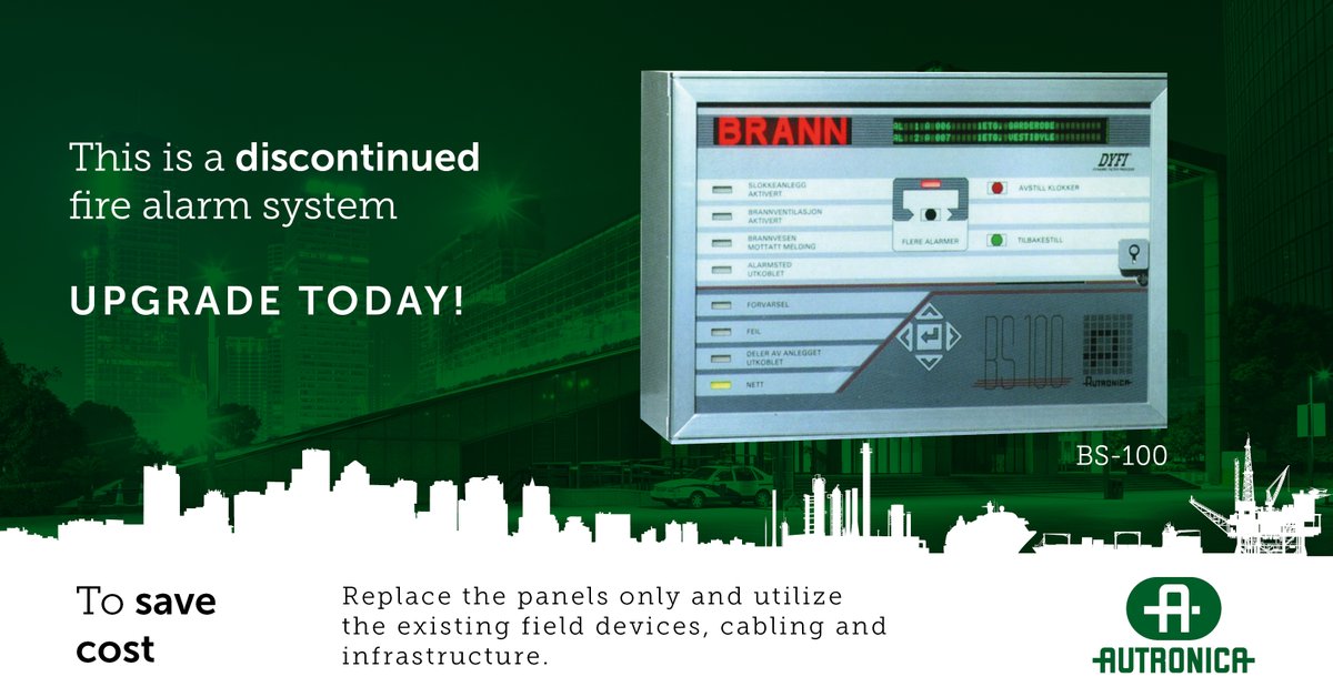 AutronicaFS's tweet image. If you have one of these, you need to take action today. It doesn&apos;t have to cost too much – if you just replace the panel(s) and keep your field devices, cabling and infrastructure. 

upgrade.autronica@carrier.com 
phone +47 90 90 55 00. 

#staysafe #zerolossoflives #firesafety