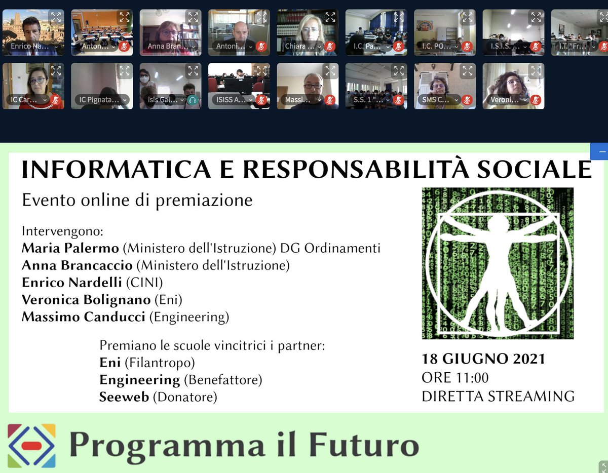 ProgrammaFuturo's tweet photo. Si conclude la giornata dedicata alla premiazione dei vincitori #ConcorsoPIF Grazie ai #partner @eni @Engineering @Seeweb che con il loro sostegno rendono possibile il progetto e ai #ragazzi e ai #docenti che portano in classe ogni giorno #ProgrammailFuturo A presto⭐⭐⭐ https://t.co/fWbKbz8rNm
