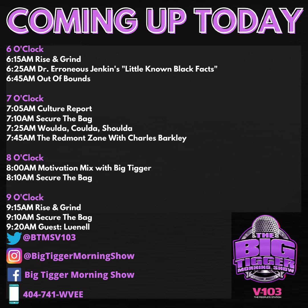 V103Atlanta's tweet photo. #ComingUp June 18th on the @BTMSV103! Tomorrow is officially a national holiday so we’re playing a #Juneteenth edition of #10SecondsOrLess! Special guest #CharlesBarkley is stopping by for the #RedmontZone at 7:45AM and comedian #Luenell at 9:20AM! Don’t miss this! https://t.co/x6ZZ1vwYuK