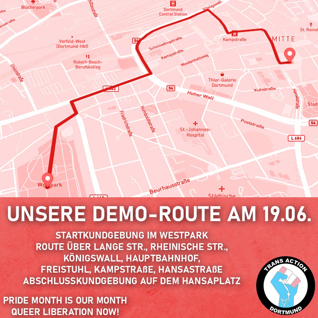 Morgen findet unsere Demo unter dem Motto "Pride Month is our Month - Queer Liberation now!" statt. Damit ihr besser vorbereitet seid hier ein Bild unserer Route:

#do1906
