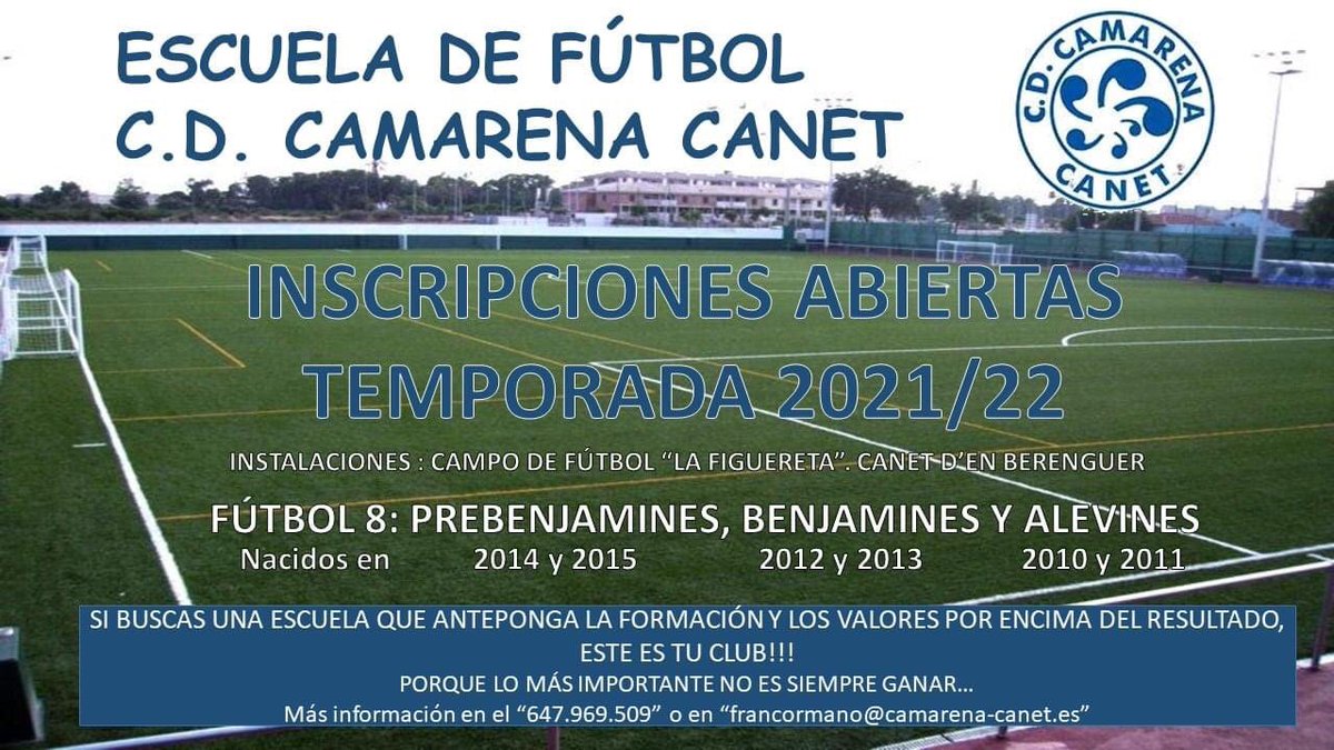 CDCamarenacanet's tweet photo. Continuamos preparando la próxima temporada con la mayor ilusión puesta en ella!! Seguro que todos seguimos disfrutando!!
Si estás interesado en formar parte de nuestra familia futbolera puedes preinscribirte aquí...
https://t.co/C4QBNHigtt https://t.co/fCV988m1uc