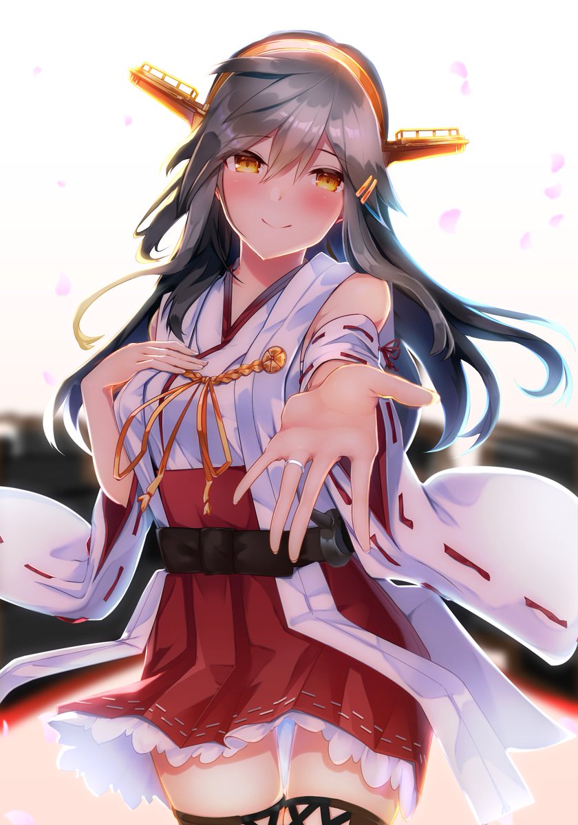 haruna (kancolle) ,haruna kai ni (kancolle) 1girl long hair solo headgear wedding ring skirt smile  illustration images