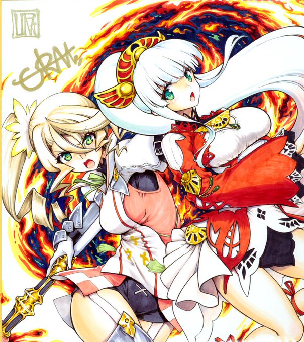 今日の色紙279日目
テイルズオブゼスティリア
アリーシャ&amp;ライラです。

#描いた色紙なるべく毎日アップする #コピック #アナログ絵 #テイルズオブゼスティリア #ライラ #アリーシャ 