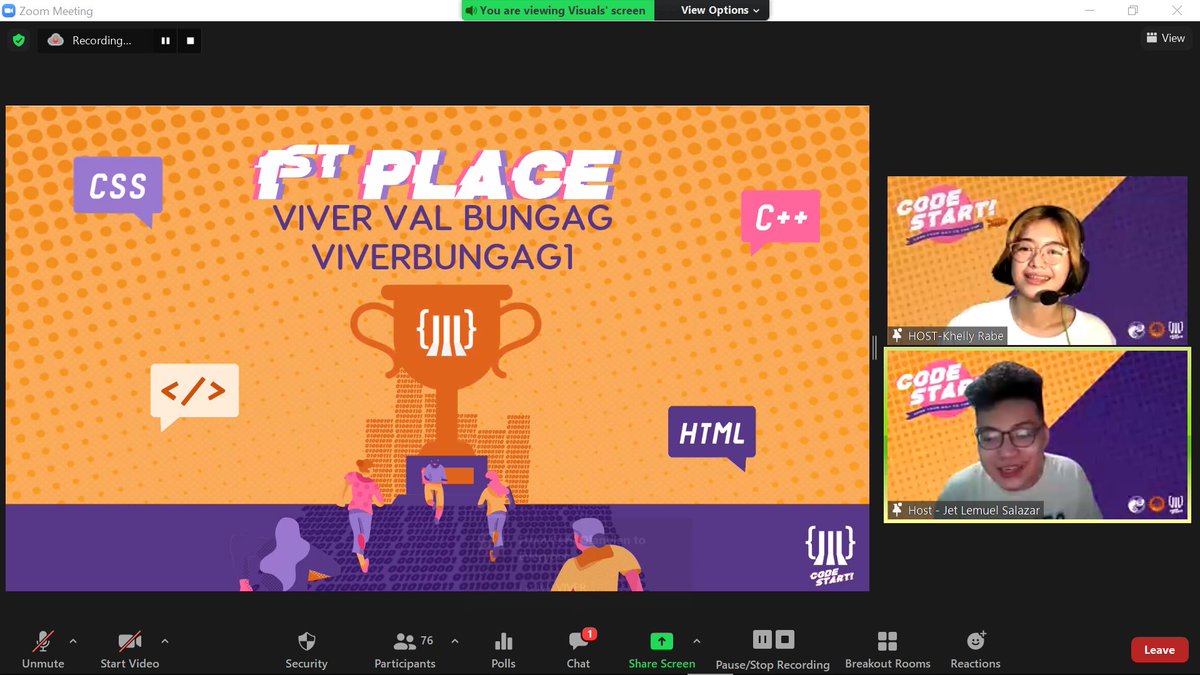 codestart2021's tweet photo. And for the 1st Place Viver Bungag! 🥳

Thank you for joining dear participants https://t.co/VchWTvSmuR