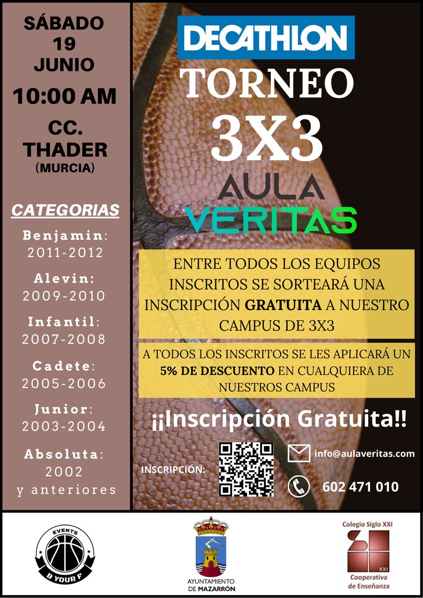 AulaVeritas's tweet photo. 🚨ATENCIÓN🚨

🔹Anunciamos que entre todos los participantes de nuestro próximo 3x3 se sorteará una inscripción GRATUITA a nuestro Campus 3x3‼️

🔹Además, a todos los participantes interesados en alguno de nuestros Campus se les aplicará un 5% de descuento.
Os esperamos a todos!! https://t.co/tToTWyKgFl