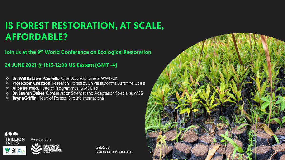 📅 Mark your calendar and join our #TrillionTrees #SER2021 symposium Q&amp;A on 

🌳 quality restoration
🌳 true costs to deliver sustainable restoration
🌳 what is needed and
🌳 how we can succeed

24 June at 11:15 -12:00 US Eastern (GMT-4)
#GenerationRestoration