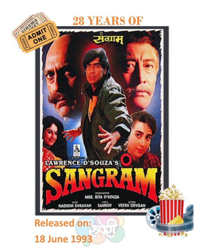 This Day That Year! #Sangraam  

#AjayDevgn #KarishmaKapoor 
#AyeshaJhulka #AmrishPuri 
#Danny

#LawrenceDSouza #NadeemShravan 
#Sameer

#28YearsOfSangraam