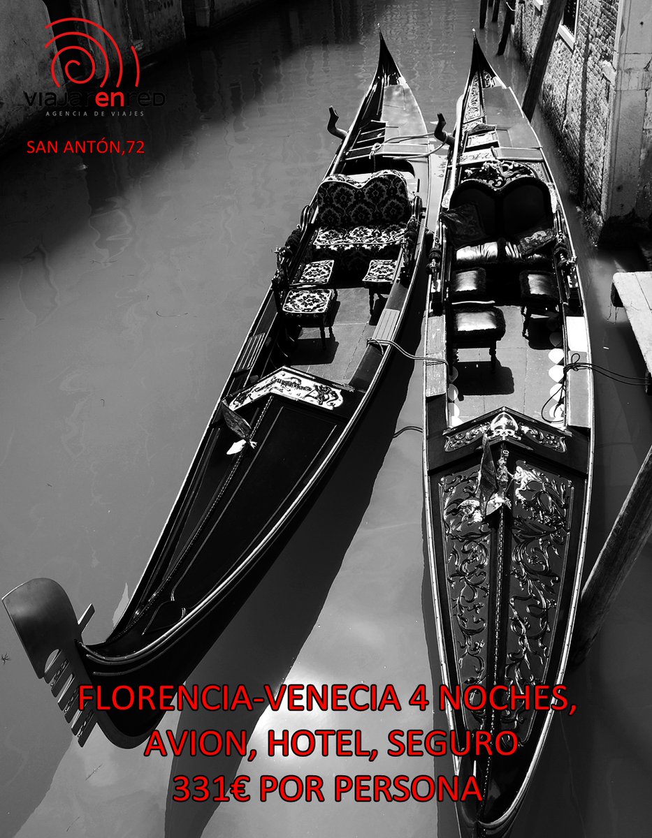ESTE VERANO
2 noches en Florencia 2 noches en Venecia
Avión: Madrid-Florencia
Tren Florencia-Venecia
Avión: Venecia-Madrid
FLORENCIA-VENECIA 4 NOCHES, AVIÓN, HOTEL, SEGURO: 331€ POR PERSONA
#veranoitalia #florenciavenecia #viajesroma #reservarverano #ofertasverano #ofertasitalia