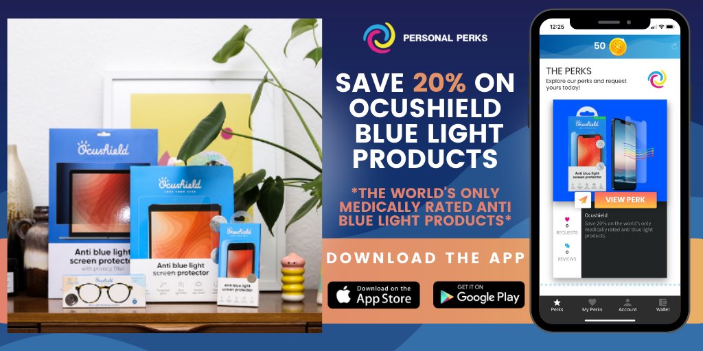 TheWorkPerk's tweet photo. Protect your eyes from harmful blue light sources and improve your sleep with #Ocushield products, the ONLY medically rated #antibluelight products in the world. Download the Personal Perks app today and save 20% from phones, iPad's, laptop covers and more! #LoveyourEyes https://t.co/dNHrvaHgez