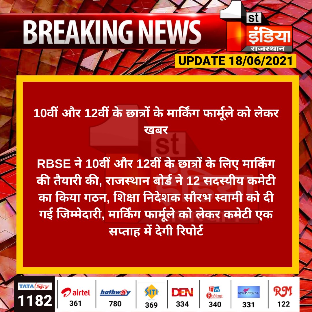 1stIndiaNews's tweet photo. 10वीं और 12वीं के छात्रों के मार्किंग फार्मूले को लेकर खबर

RBSE ने 10वीं और 12वीं के छात्रों के लिए मार्किंग की तैयारी की, राजस्थान बोर्ड ने 12 सदस्यीय कमेटी का किया गठन, शिक्षा निदेशक सौरभ स्वामी को दी गई जिम्मेद��री....
#RajasthanWithFirstIndia https://t.co/DZLpu6naSB