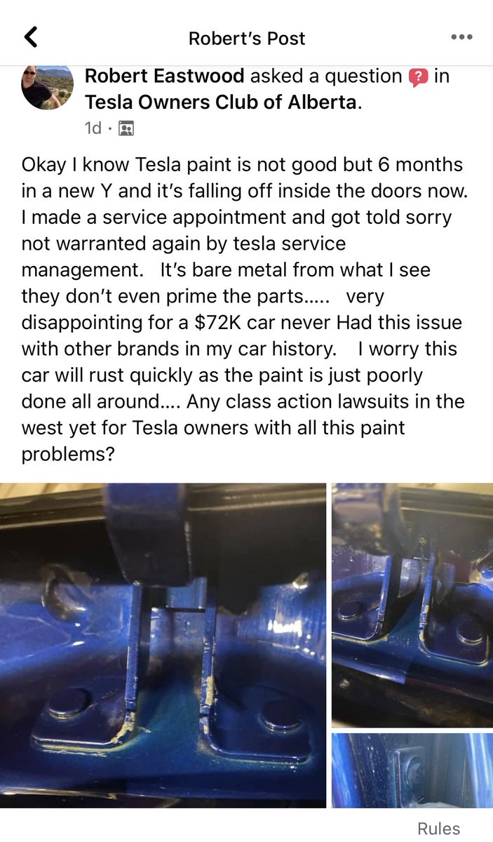 ghost_scot's tweet image. All you need to know about #TeslaPaintIssues. This is a 6 month old Tesla Model Y. The cult’s answer: “You bought a 72k piece of technology.”