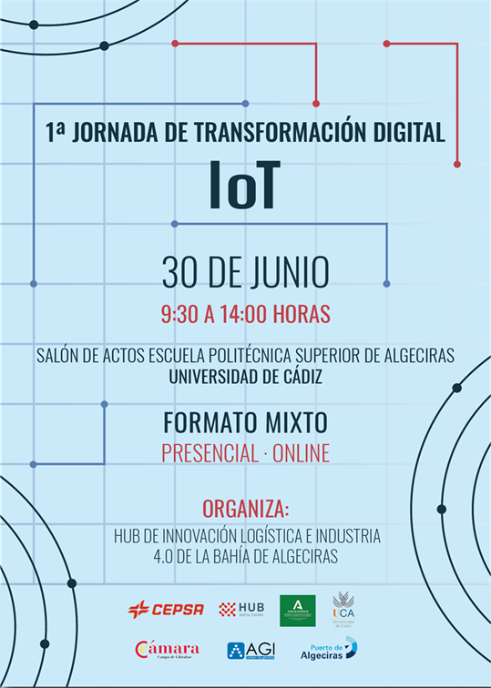 IDEAJunta's tweet photo. 👉¿Te interesa la tecnología #IoT? Inscríbete en esta jornada organizada por el Hub de Innovación Logística 4.0  del #CampoDeGibraltar para acercar la transformación digital a las pymes de #Cádiz
📅30/06/2021
🕤9.30-14.00 h
✍️https://t.co/6hVZwfrFC9 https://t.co/yB9iRxCMKw