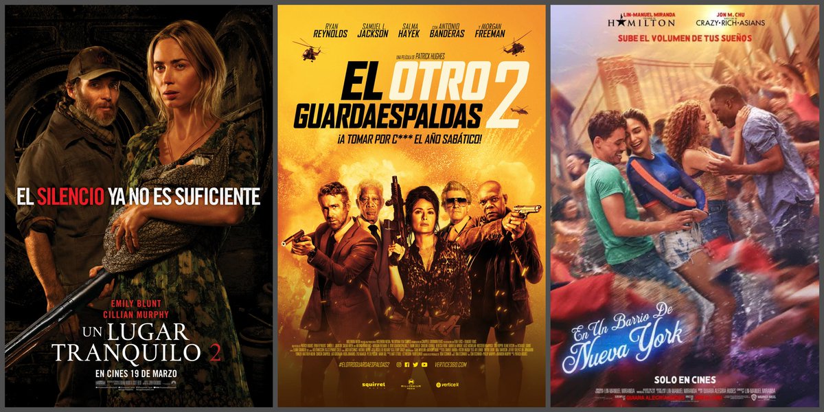 Estrenos 16/06
N° cines:

#UnLugarTranquilo2 329
#ElOtroGuardaespaldas2 315
#ElPoetaYElEspía 36

18/06
#EnUnBarrioDeNuevaYork 308
#ElInglésQueCogióLaMaletaYSeFueAlFinDelMundo 52
#DestelloBravío 21
#Lola 15
#LaEscopetaNacional 14
#QueridosVecinos 7
#EntrePerroYLobo 6

(Comscore)