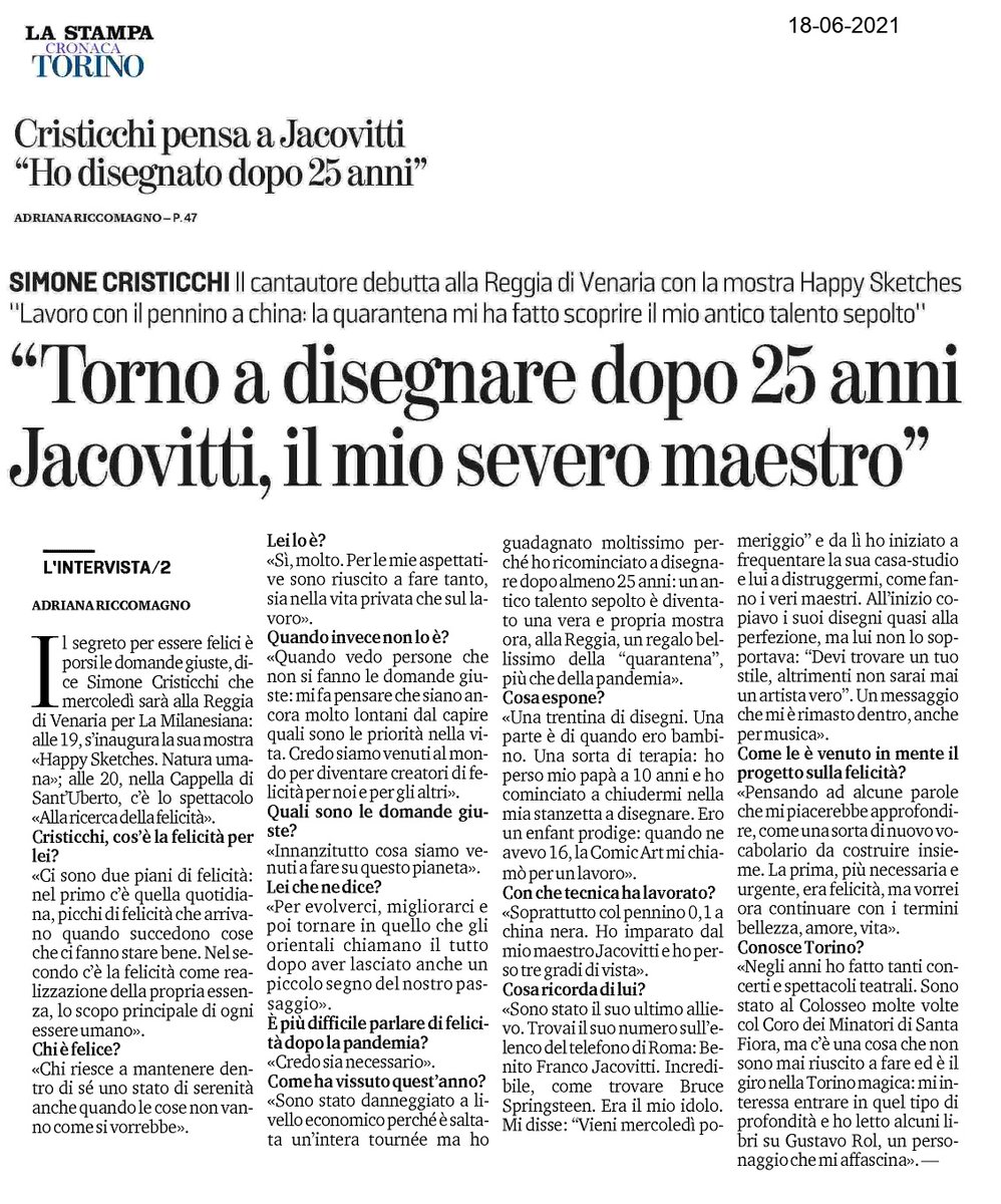 scristicchi's tweet image. In Edicola, @LaStampa
#intervista #happysketches
#simonecristicchiart