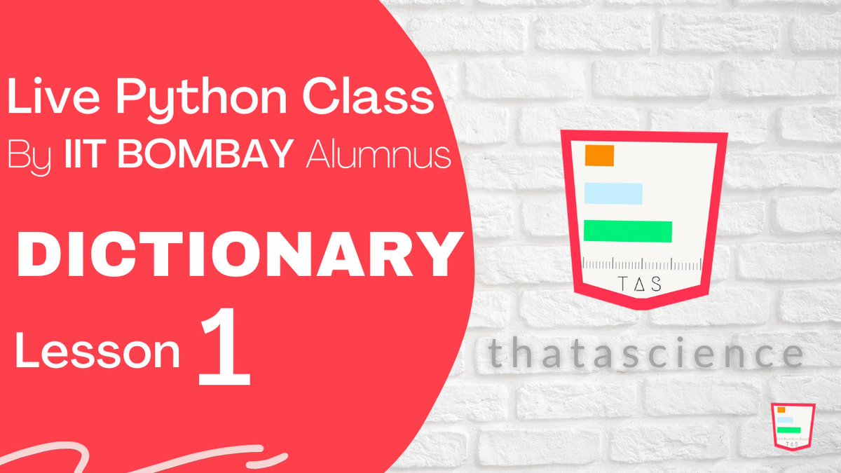 thatascience's tweet image. 3. Dictionary Lesson 1 : 20-Jun, Sunday, 2pm IST. Link: youtu.be/fcsn3y6kSaU
4. Dictionary Lesson 2 : 20-Jun, Sunday, 4pm IST. Link: youtu.be/i9RVco8jBj0
Become a PRO in Strings and Lists this weekend.
#Pythonlessons #Python #class #online #live #free #iitian