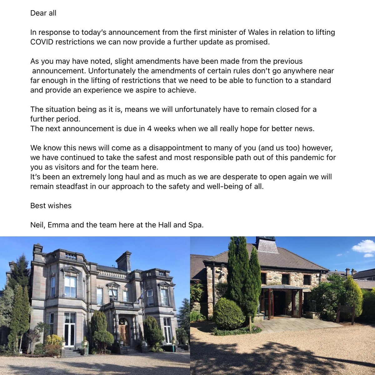 COVID update #hotel #treysgawen  #anglesey #spa