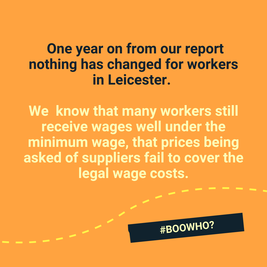 labourlabel's tweet photo. In the past year there has been a lot of big talk from Boohoo about how they have changed- but the fact remains that very little has changed for workers.  We know that workers are still earning far below the minimum wage. #GoTransparent #Boowho? #PayYourWorkers https://t.co/BLJfZ45bar
