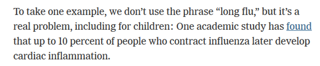 Many concerned about "long covid" yet accept/haven't thought about/don't adjust their life around "long flu", but 