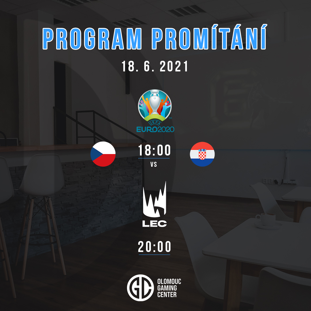Přijďte dnes fandit našemu nároďáku na letošním EURO 2021🥳🇨🇿 Od 18:00 promítáme živý přenos zápasu Česko Chorvatsko.👊 A hned po skončení přepínáme na vysílání LEC LOL Esports 🥳

Budeme se na vás těšit. 🤩
OGC tým