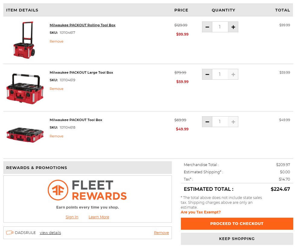 BlusTechReview's tweet photo. @vcgconstruction For those in the midwest "Fleet Farm" has Milwaukee PackOut triple stack for $209, you can order online but you must pick up in store. https://t.co/gVQ3pgYWho
