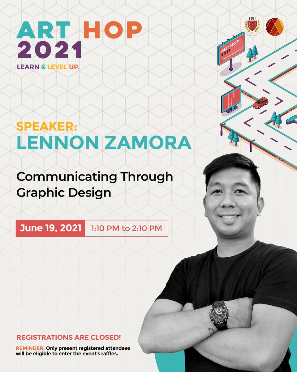 lymmacs's tweet photo. Catch Lennon as he talks about communicating through graphic design on June 19, 2021! To those who are unable to register, Art Hop 2021 may be viewed LIVE here on our Facebook page!
#LYMMACSArtHop2021
#LYMMACS
#lpulife https://t.co/WQ6YaOq10c