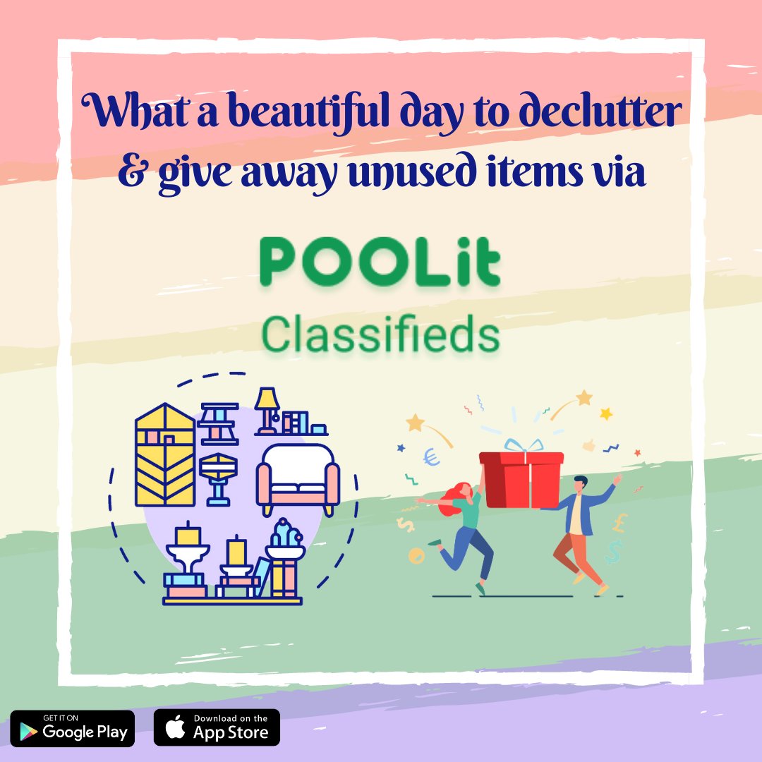 POOLitApp's tweet image. Friday tasks sorted! Organize home by decluttering items and listing them on POOLit classifieds. You can Giveaway, Pay what you want, or set a price for your items. Download the App now!
.
.
.
.
.
.
.
.
.
#weekendctivities #fridayvibes #declutterhome #organisehome #declutterindia