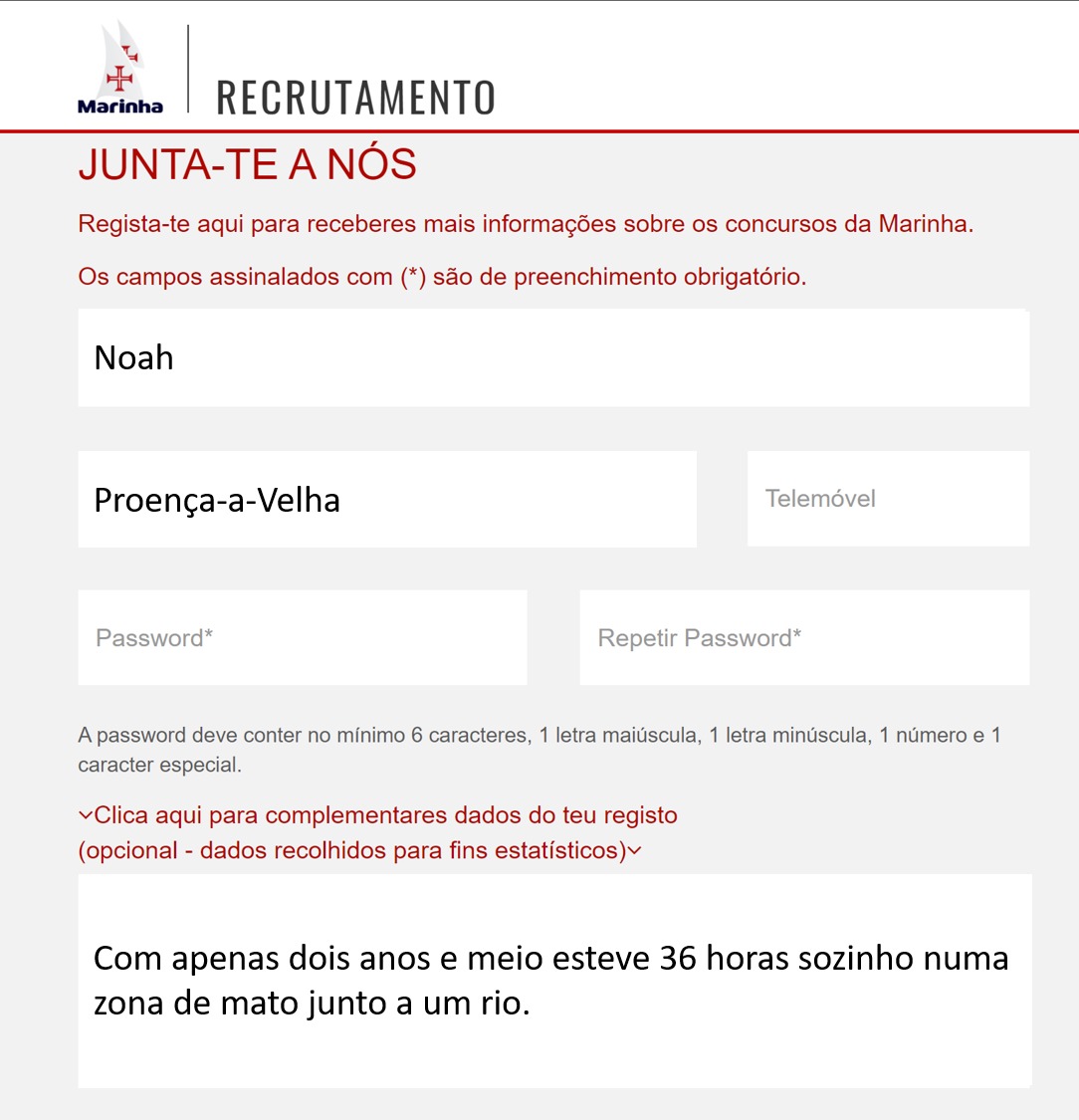 MarinhaPT's tweet photo. Noah, 
aqui fica a folha de inscrição para os Fuzileiros, quando tiveres 18 anos, caso queiras concorrer.

Mais tarde podes vir a fazer parte do DAE, onde as táticas de sobrevivência são fundamentais.

Aproveita a tua infância. Todo um país ficou muito feliz com o teu regresso. https://t.co/j6Zd3rlwM3