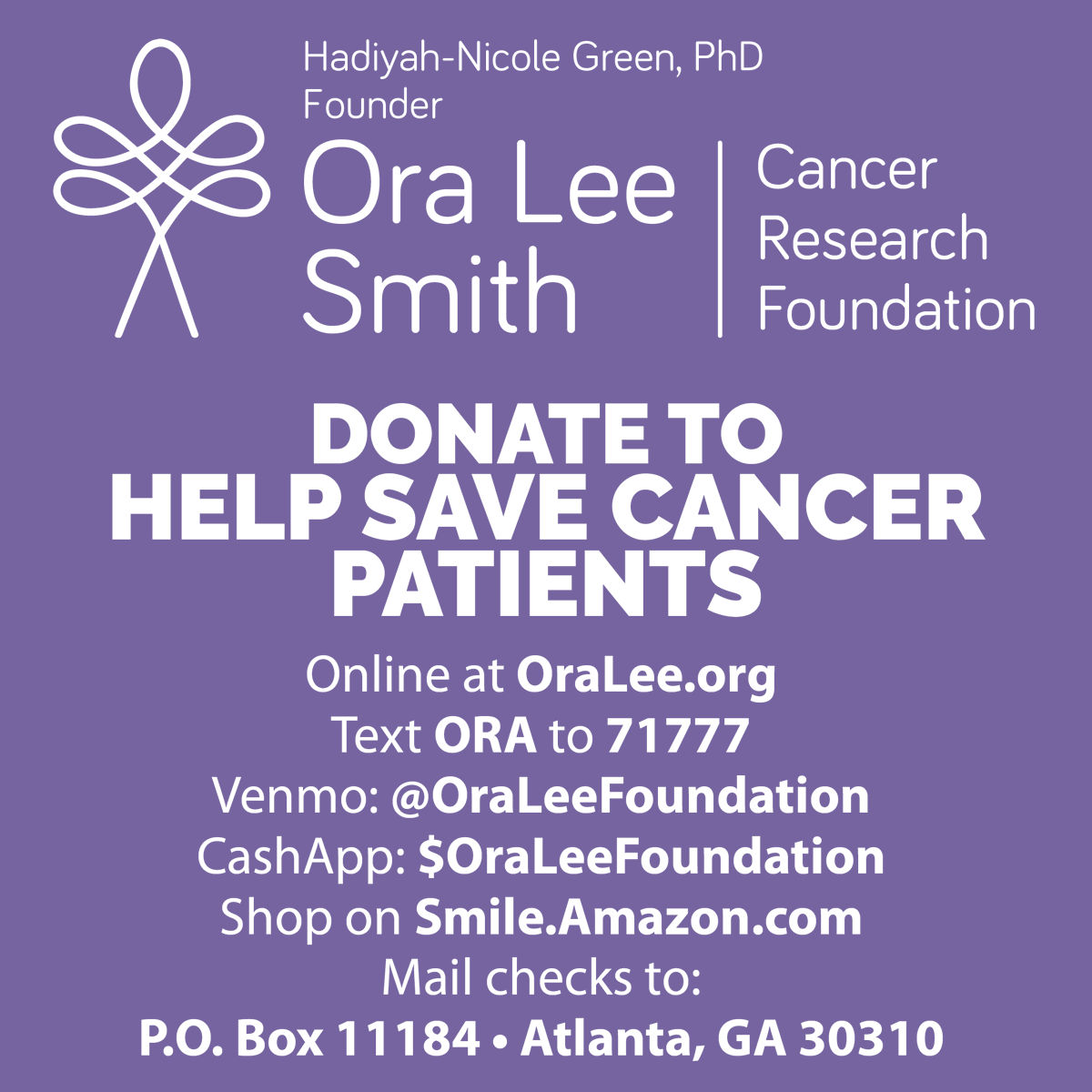 drhadiyahgreen's tweet photo. Convenient! 💡 -There are so many convenient ways to give! You should try it out! 😊

💜Join our journey &amp; donate today at https://t.co/HAac7za48l, text ORA to 71777, or CashApp or Venmo -- OraLeeFoundation.

#LetsMakeCancerHistory https://t.co/uexZ4ZctHk