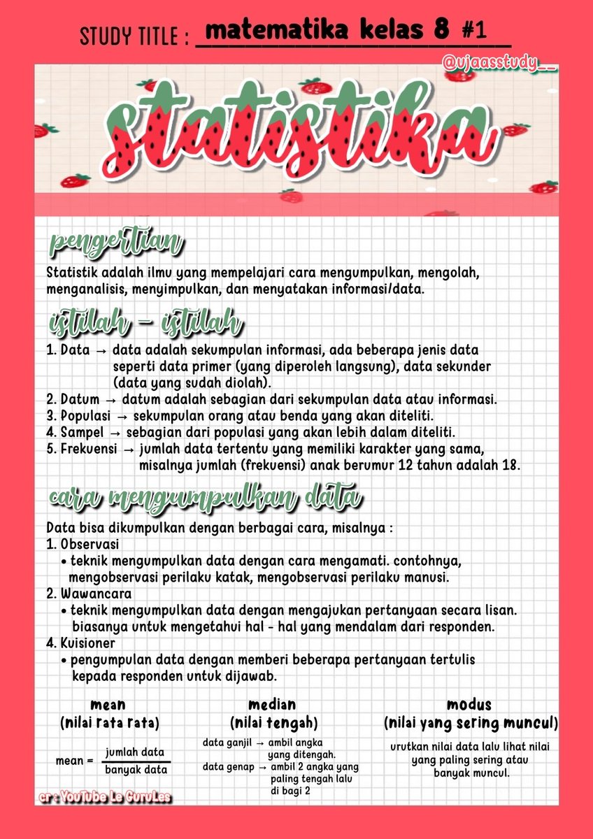 ujaasstudy__'s tweet photo. ⎙ catatan matematika kelas 8 ´ˎ-
     ꨄ. statistika

🌻: AHAHAH maap ya fren catatan kelas 8 lagii, labil bgt akunya😭💪🏻

[ #ambisverse #catatankelas8 #studytwt ] https://t.co/SwtoklUh8c