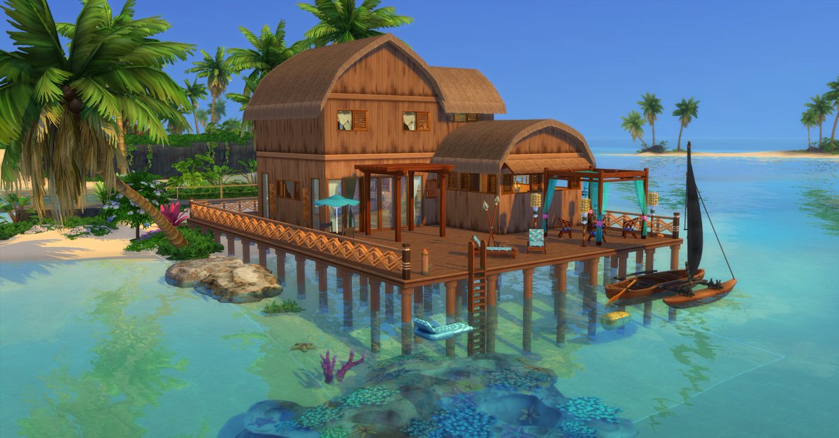 BuildsVixen's tweet photo. Base game & Island Living only home. An off-the-grid nice little island retreat. #TheSims4 #SimsIslandLiving #Simsoffthegrid #ShowUsYourBuilds https://t.co/uO9LX7xaiZ
