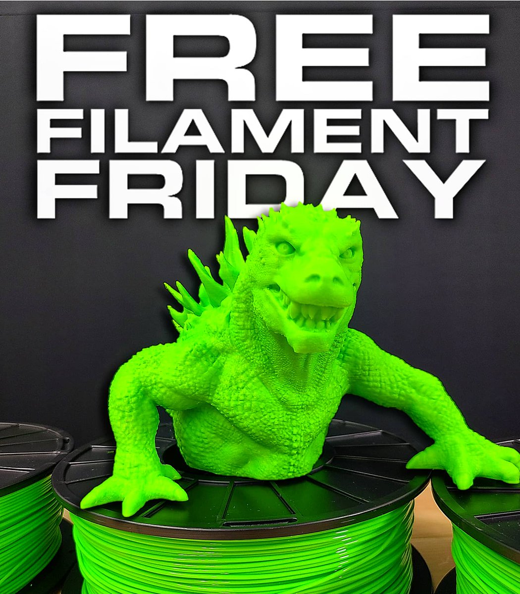 🚨FREE FILAMENT FRIDAY 🚨 Just in time for Summer, we are releasing a bright new neon PLA to our store. We call it GREENZILLA! To celebrate its arrival we are giving away some FREE 1KG SPOOLS!! To enter simply LIKE & RETWEET this post. #MadeWithMakerGear #giveaway