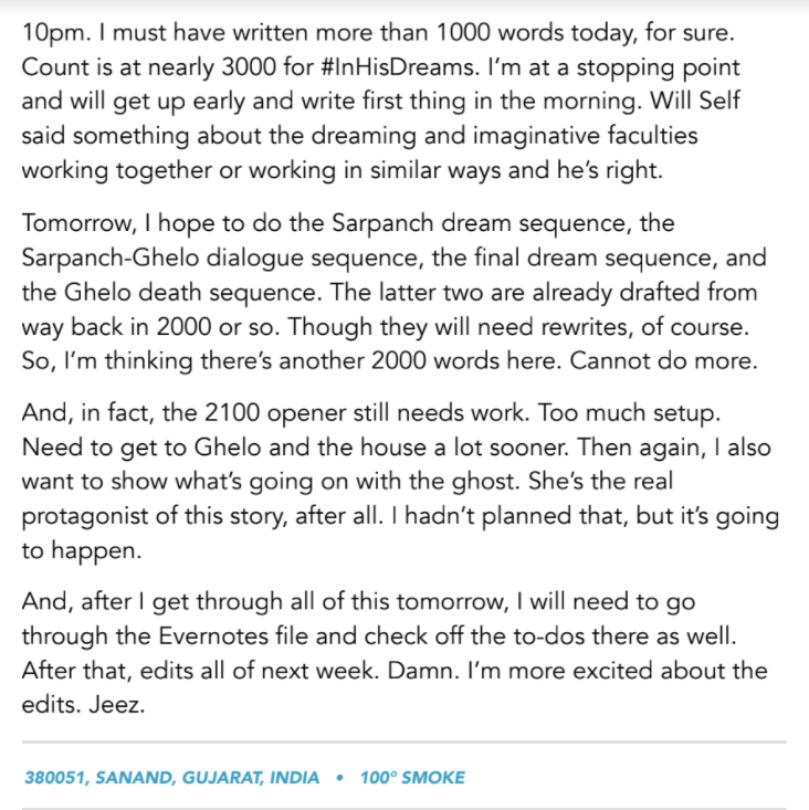 jennybhatt's tweet photo. Jun 18, 2016. My journals remind me that I was sitting in Gujarat, India in 100° heat (10pm) and smoke advisories, writing for 12-15 hours/day. This story became #TheWaiting in my collection, #EachofUsKillers. And it was a #BestoftheNet anthology finalist. Such journeys. https://t.co/RAPc4AdPjI