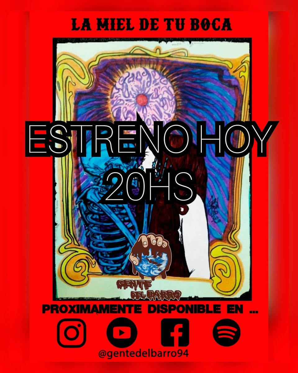 HOY HOY HOY 

GRAN ESTRENO 

LA MIEL DE TU BOCA 20HS

EN NUESTRO CANAL DE YOUTUBE , FACEBOOK Y PLATAFORMAS DIGITALES.

SUMATE ,SUSCRIBITE,COMPARTI Y COMENTA .

<a href="/gentedelbarro94/">Gente del Barro</a> 
#rockdesdeabajo 
#lamieldetuboca 
#estreno 
#suscribete 
#youtube 
#spotify