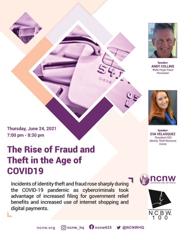NCNWHQ's tweet photo. NEXT THURSDAY at 7pm EST! The #NCNW & #NCBW100 present: THE RISE OF FRAUD AND THEFT IN THE AGE OF COVID-19 || Speakers: Andy Collins, Wells Fargo Fraud Prevention & Eva Velasquez, President/CEO Identity Theft Resource Center. #ncnwstrong
REGISTER HERE: https://t.co/ZEz6Rx3TuP https://t.co/WmZynljfWh