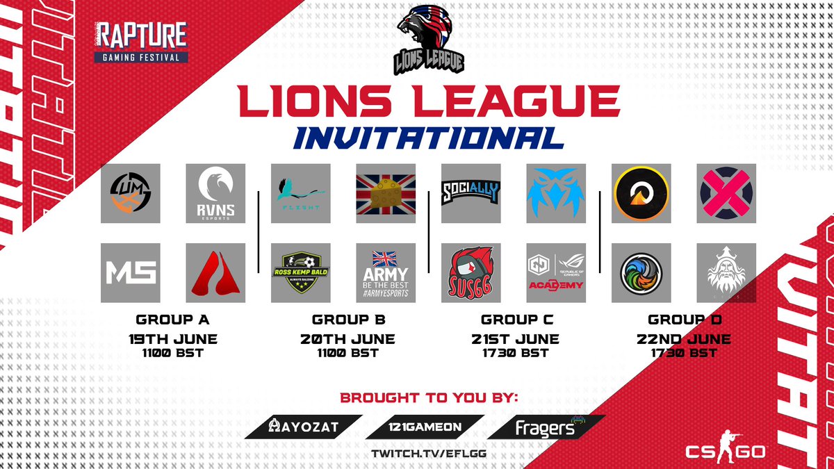 Here are your Invitational Groups🙌

Who do you think will reach playoffs?

Comment Below for your chance to win a £20 Steam Wallet Card! 💰

Brought to you by @ayozattv <a href="/RaptureFest/">Medway Gaming Festival 2023 #MGF23</a> <a href="/FragersUK/">Fragers LTD</a> <a href="/121GameOn/">121GameOn</a>