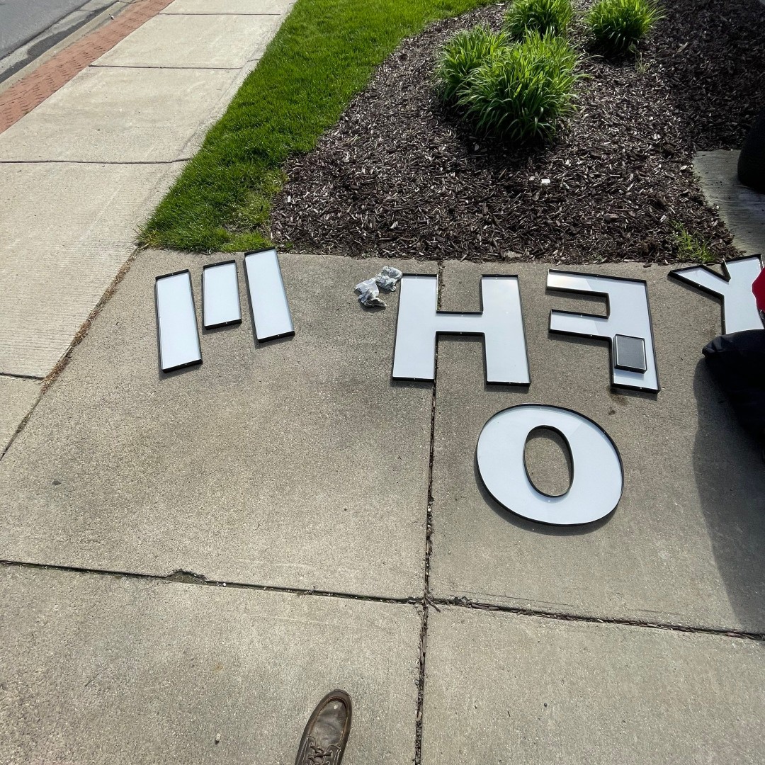 metrosignsal's tweet image. These sign face letters partially make up the name of this business, can you guess what it is? (The letter on the right side is an X)

#guesses #signfaces #letters #cleaning #service #white #business