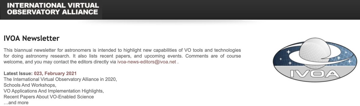 The next issue of the #IVOA Newsletter is on the way! Please send articles to the ivoa-news-editors, deadline: 7 July 2021 DM us for more information or see ivoa.net/newsletter/