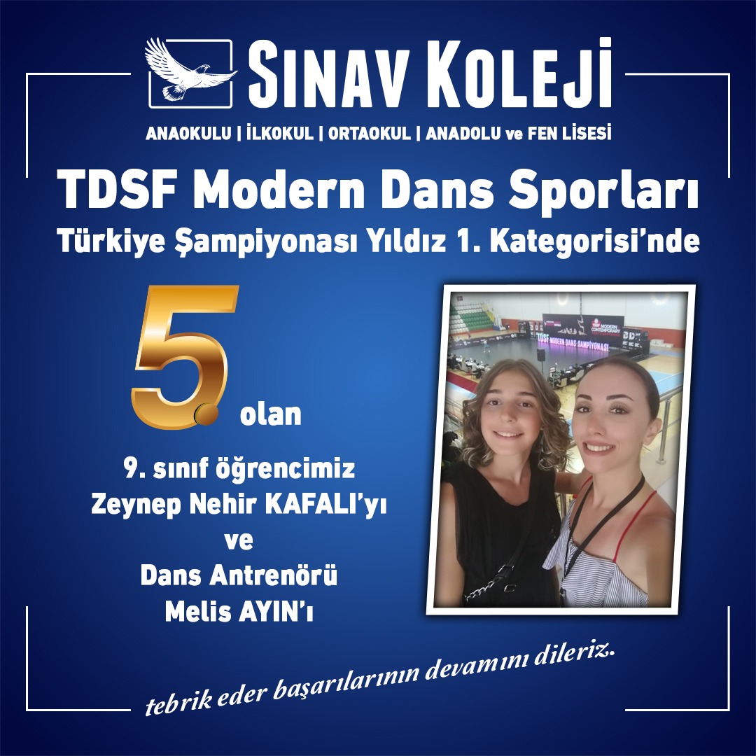 dbsinavkoleji's tweet photo. Modern Dans Sporları Türkiye Yıldız 1. Kategorisi'nde 5. olan öğrencimiz Zeynep Nehir Kafalı'yı ve antrenörü Melis Ayın'ı tebrik ederiz 

#SınavEğitimKurumları #SınavKoleji #Sınav #anaokulu #ilkokul #ortaokul #anadolulisesi #fenlisesi #Diyarbakır #spor #moderndans #tdsf #başarı https://t.co/kiuXE4BGPp